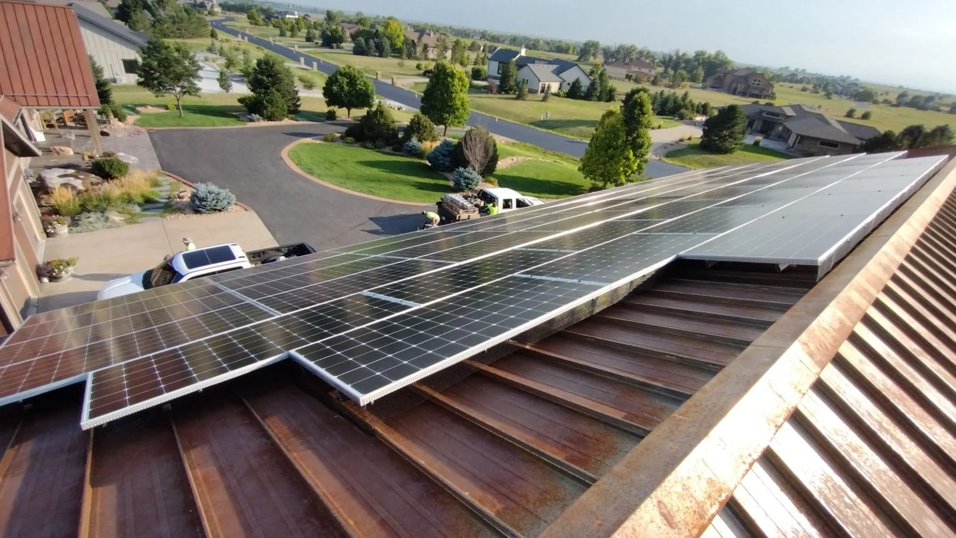 Residential Rooftop Solar Panels On A Metal Roof